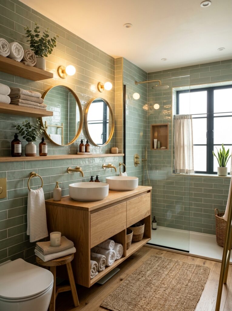 bathroom with sage green tiles 202605251134