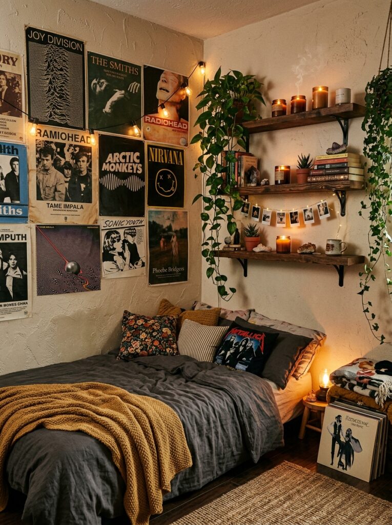 bedroom corner with band posters 202605261103
