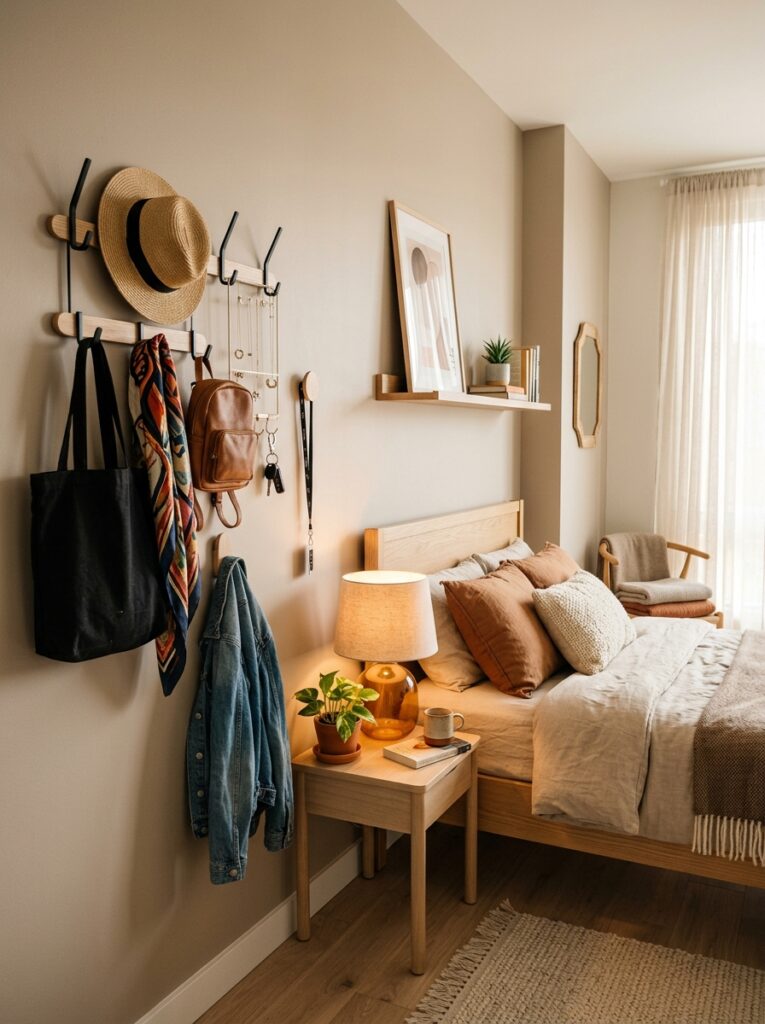 bedroom with stylish wall hooks 202605221418