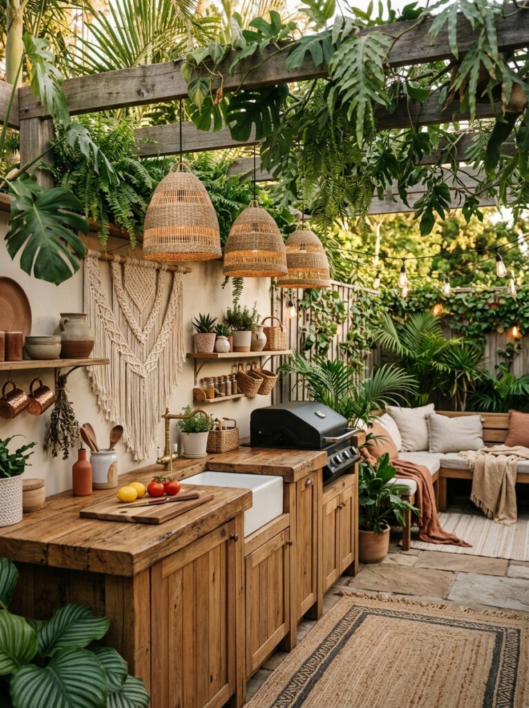 boho outdoor kitchen woven decor 202605191532