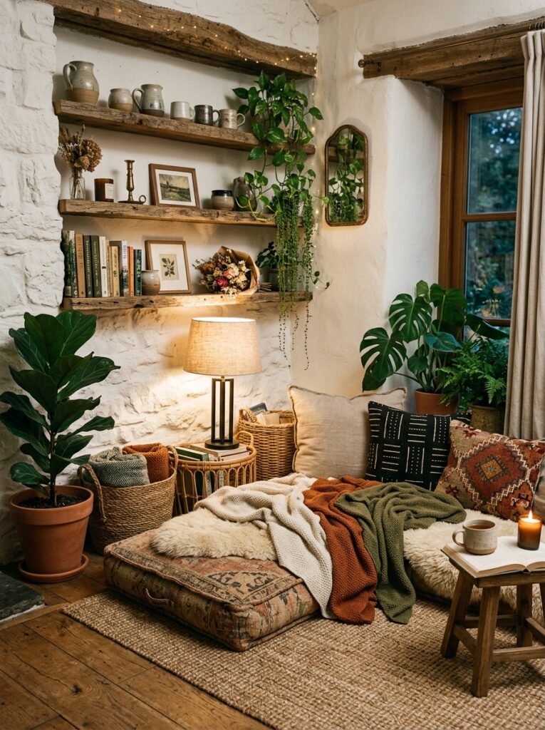 cozy corner with wooden shelves 202605241448
