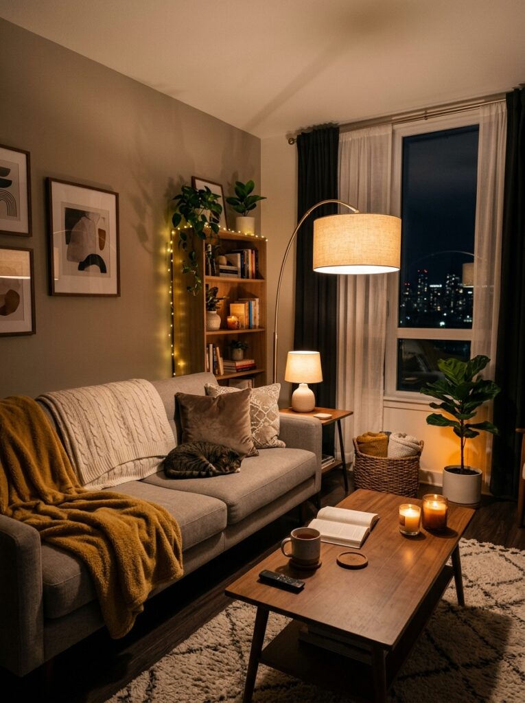 cozy living room at night 202605162215