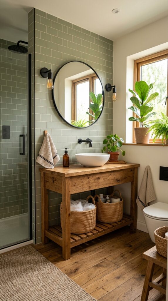farmhouse bathroom with sage gre… 202605251126