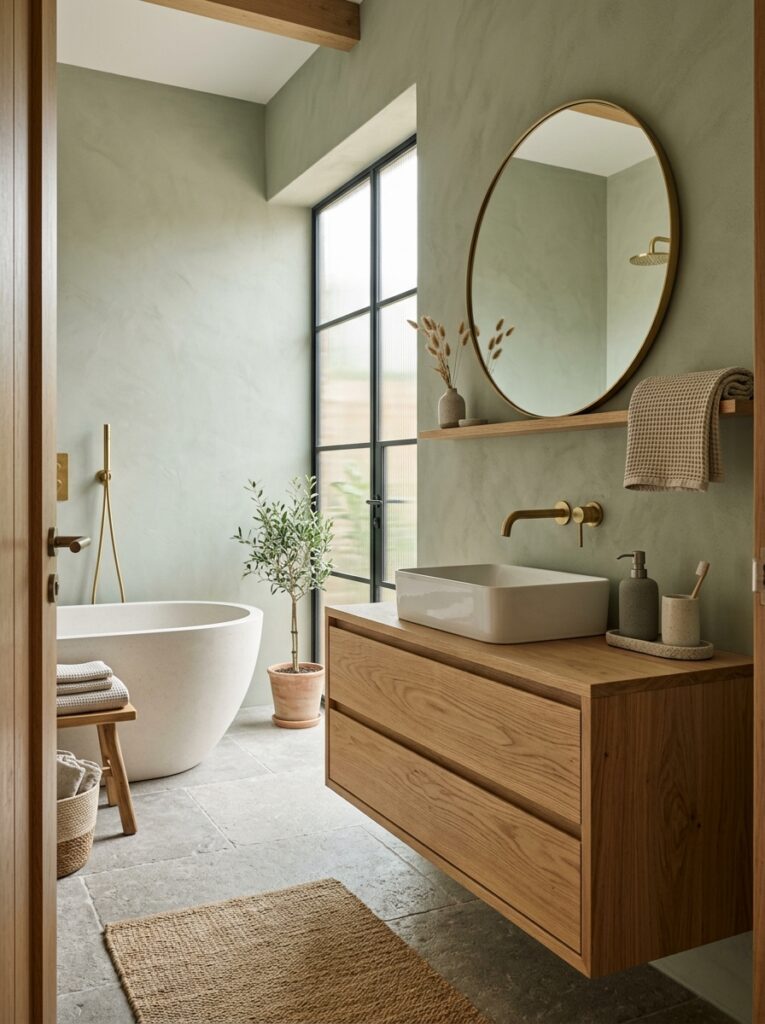japandi bathroom muted sage gree… 202605251136