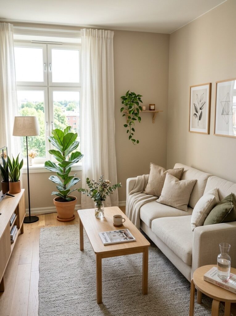 living room with beige walls 202605201444