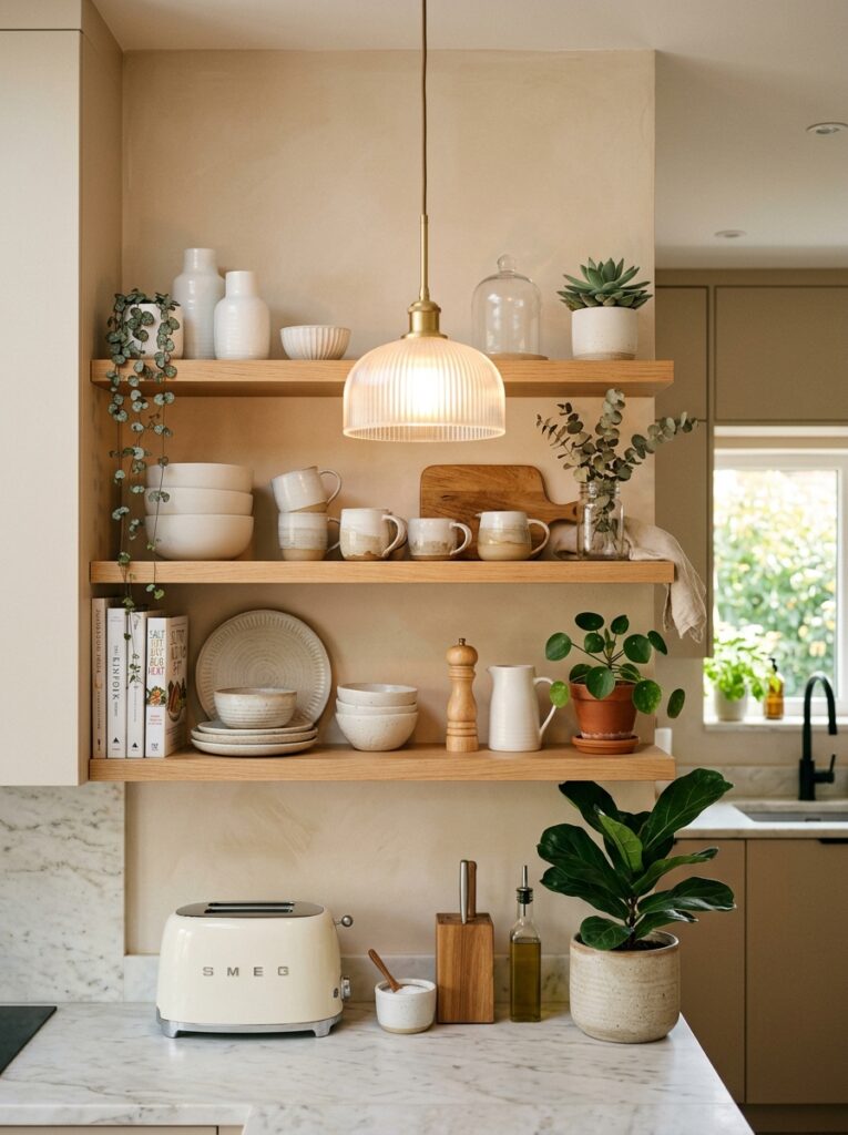 open kitchen shelves ceramic decor 202605191455