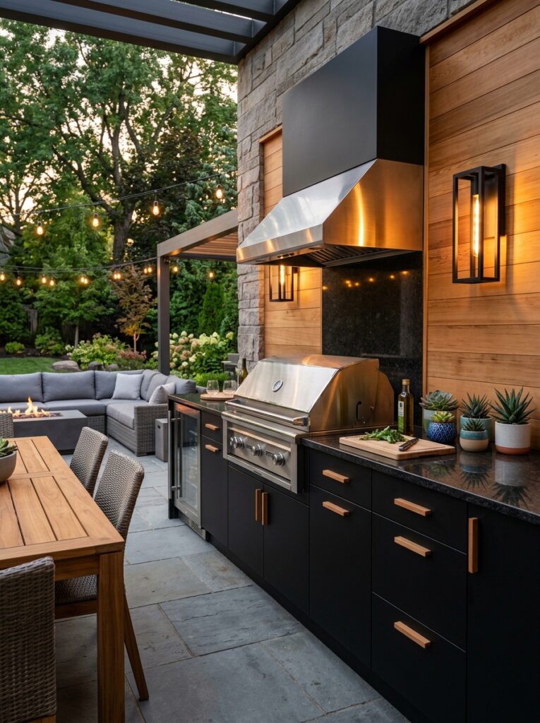 outdoor kitchen with black cabinets 202605191527