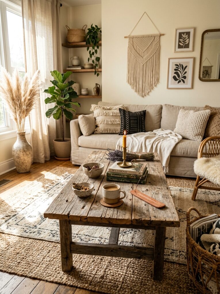rustic coffee table boho living 202605202159