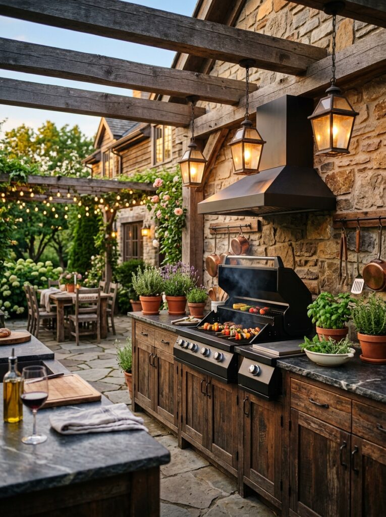 rustic outdoor kitchen with grill 202605191523