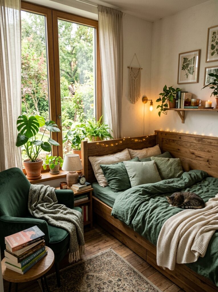 small bedroom with green bedding 202605231526
