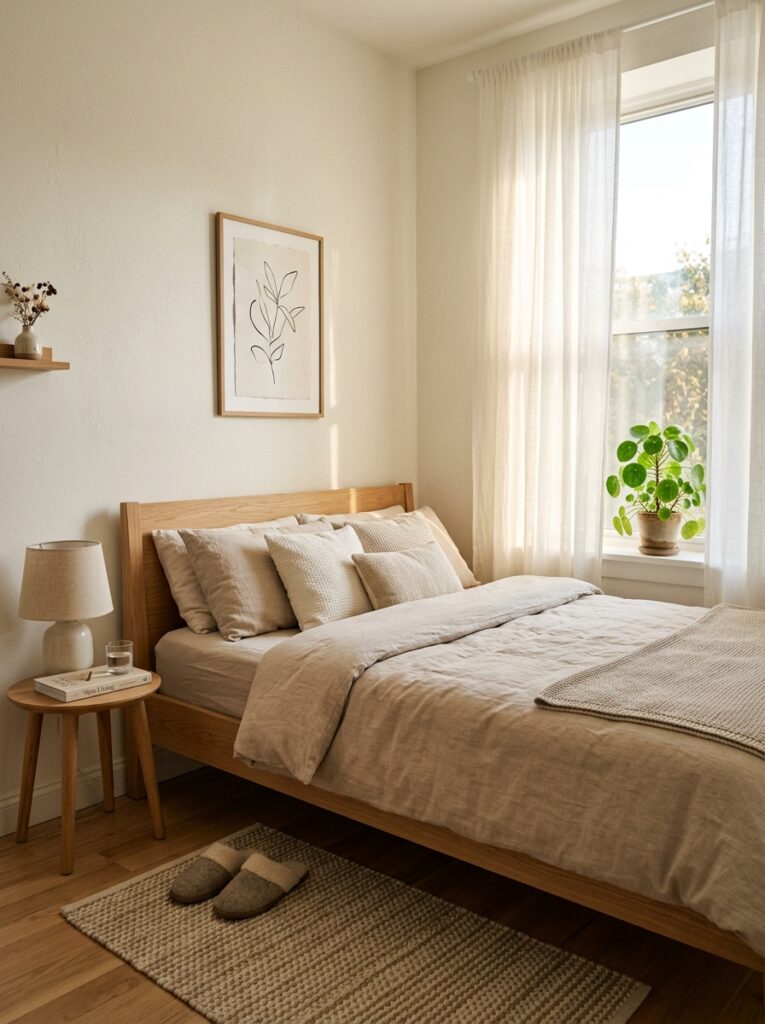 small bedroom with neutral decor 202605221409