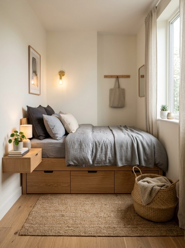 small bedroom with storage drawers 202605221412