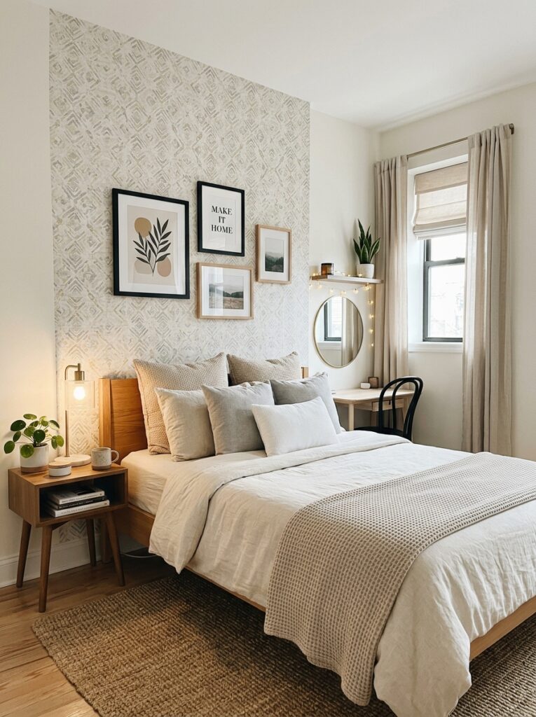 small bedroom with wallpaper accent 202605221423
