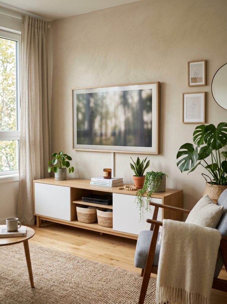 tv unit with green plants 202605151457