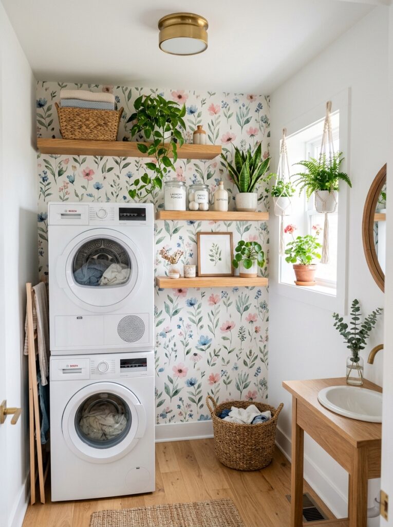tiny laundry room floral wallpaper 202605291748