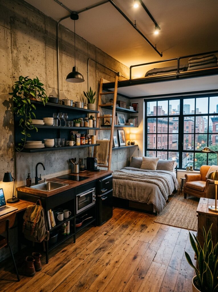 tiny studio apartment concrete wall 202605271454