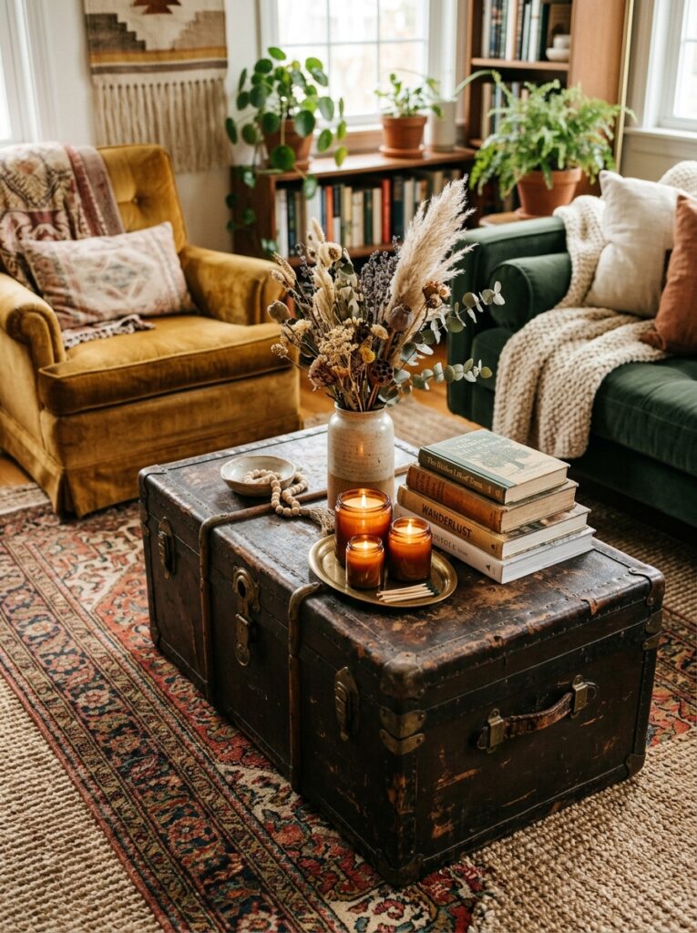 vintage trunk coffee table styled 202605202208