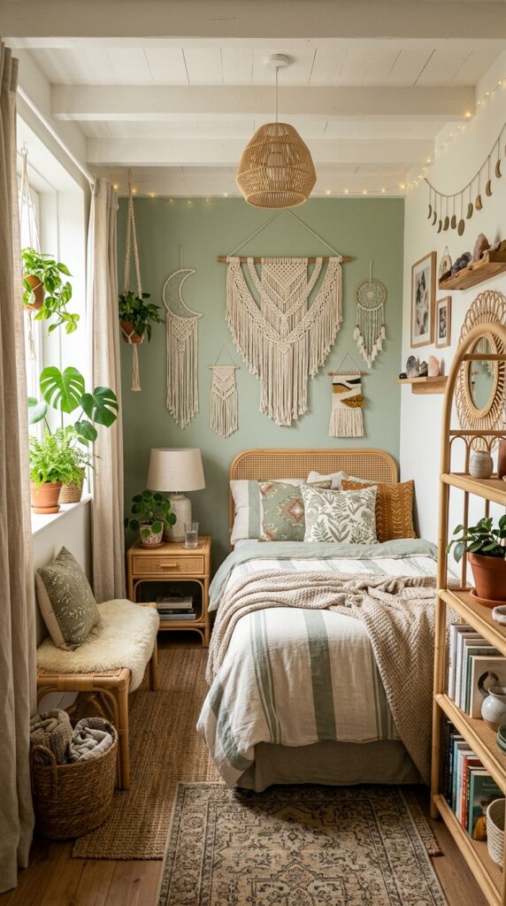 bohemian bedroom with sage green… 202606021509