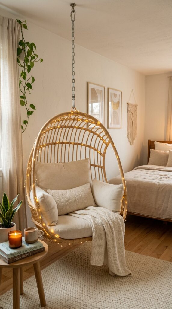 hanging egg chair cozy bedroom 202606051541