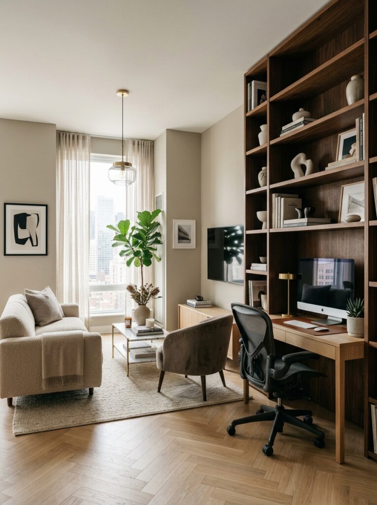 living room with office bookshelf 202606031443