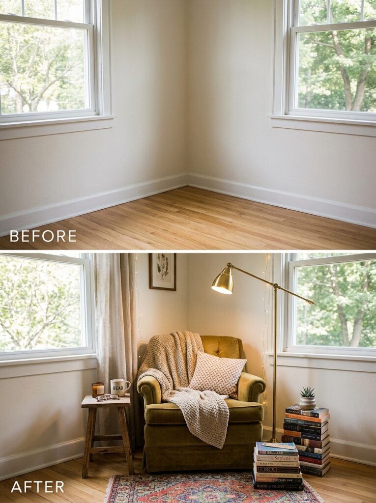 reading nook with armchair books 202606101436