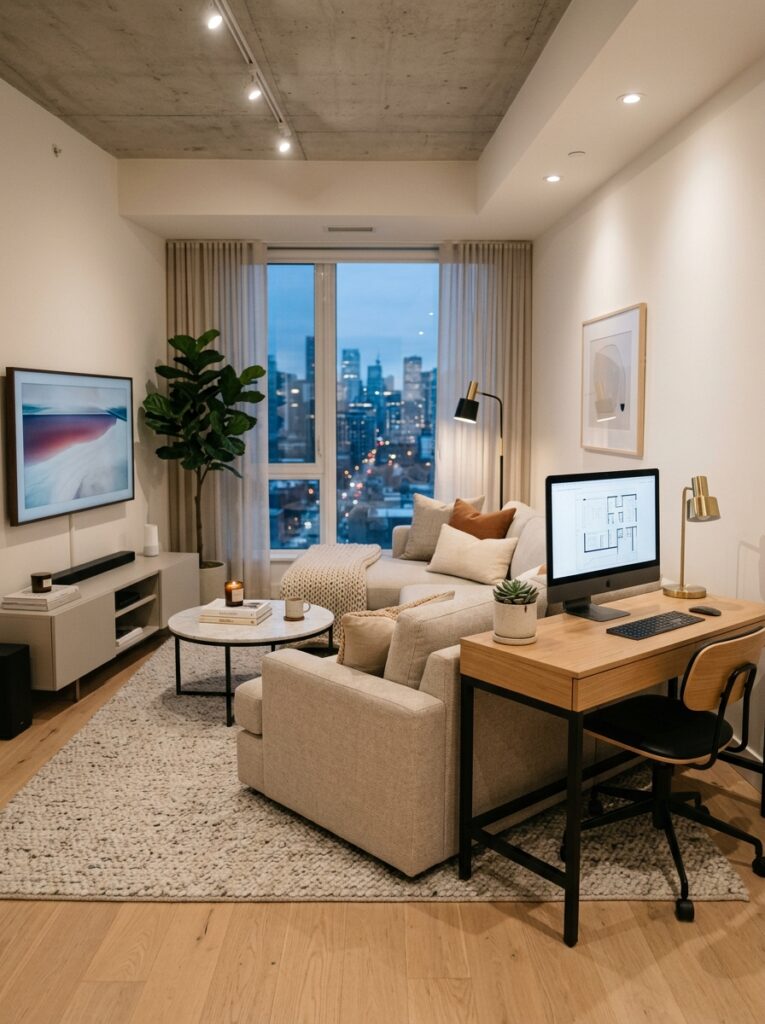 small living room with desk 202606031438